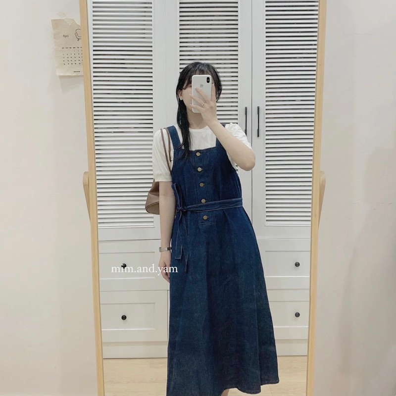 Váy yếm jeans kèm dây buộc