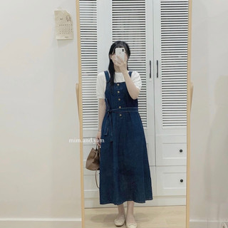 Váy yếm jeans kèm dây buộc