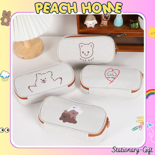 Túi Đựng Bút Vải Form Cứng Mở 180 độ Khóa Sắt Họa Tiết Gấu Nâu Cute Hộp Bóp Viết Chống Nước Mỹ Phẩm Peach home 1k Rẻ