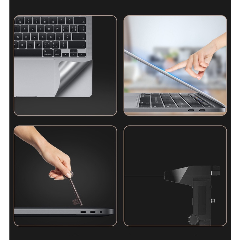 Bộ dán Mácbook 4 in 1 cao cấp, chống trầy xước dành cho máy 13 inch, 14 inch và 16 inch