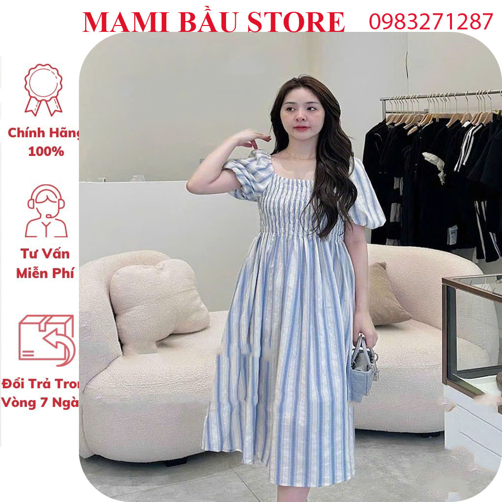 VÁY ĐẦM BẦU CÔNG SỞ DỰ TIỆC MÙA HÈ-ĐẦM BẦU THỜI TRANG BABAYDOLL CỔ VUÔNG CHUN NGỰC TAY PHỒNG TIỂ