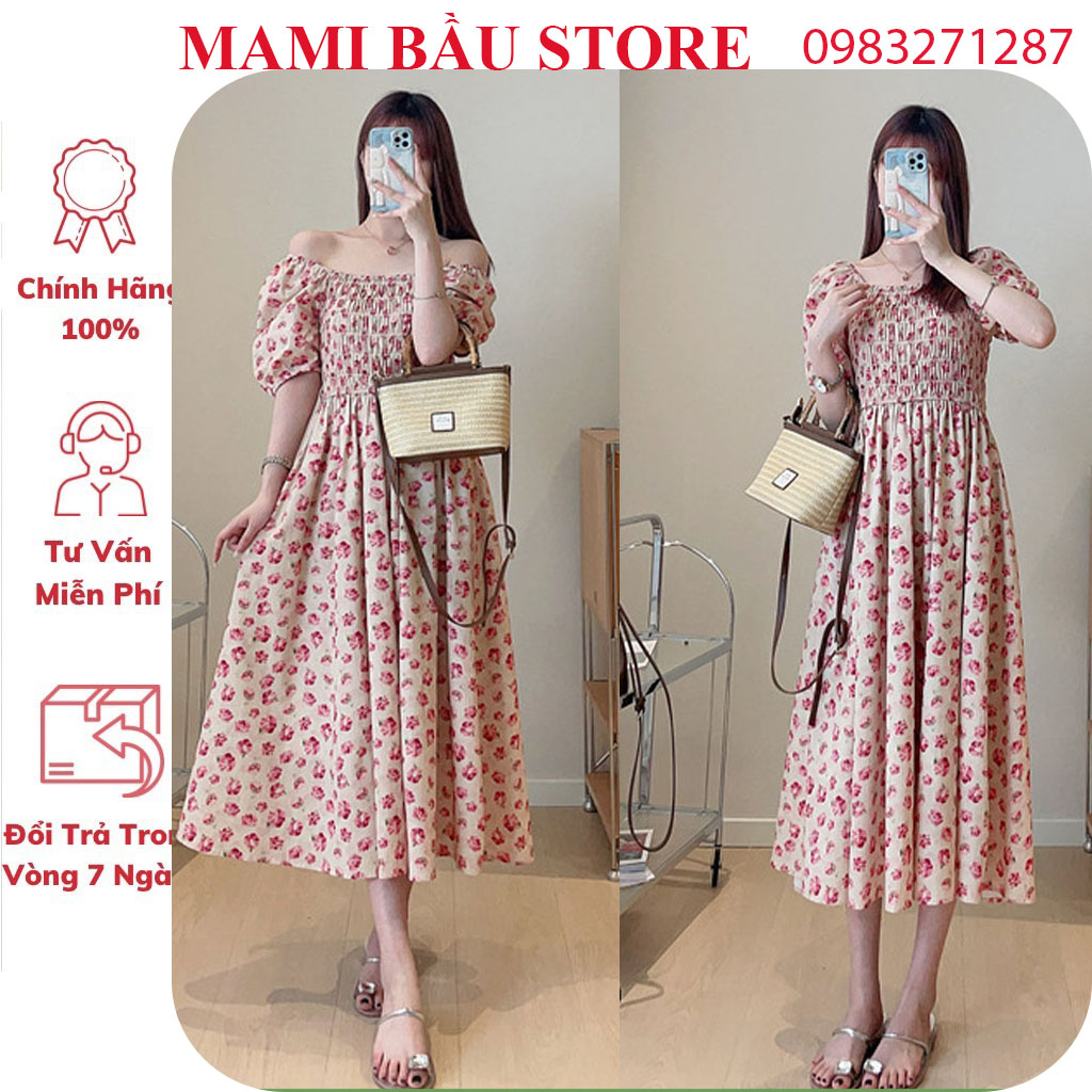 VÁY ĐẦM BẦU BABYDOLL HOA HỒNG CỰC XINH-VÁY BẦU CÔNG SỞ DỰ TIỆC MÙA HÈ SIÊU SANG FRESIZE GIÁ