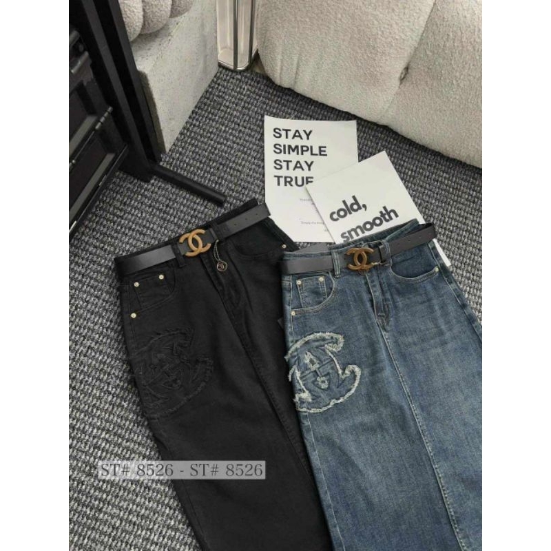 Chân váy jeans dài chữ X hàng QCL1