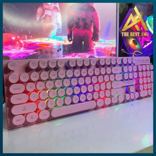 Bàn Phím Gaming Máy Tính Nút Tròn Led Rgb T-WOLF T80 Màu Trắng Hồng - Bàn Phím Giả Cơ Vi Tính PC Chơi Game Cực Đỉnh