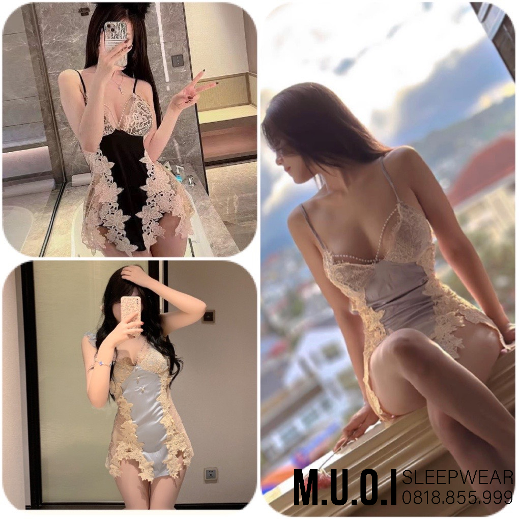 Váy ngủ lụa phối ren ngọc sexy 2023❤️FREESHIP❤️Đầm mặc nhà gợi cảm QUẢNG CHÂU Muối store SX 292 ( video- ảnh)