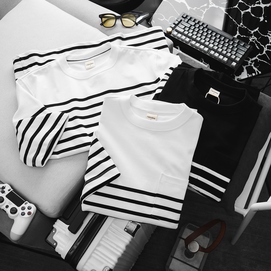 Áo Thun T'BOURNE in full sọc 1 túi free size