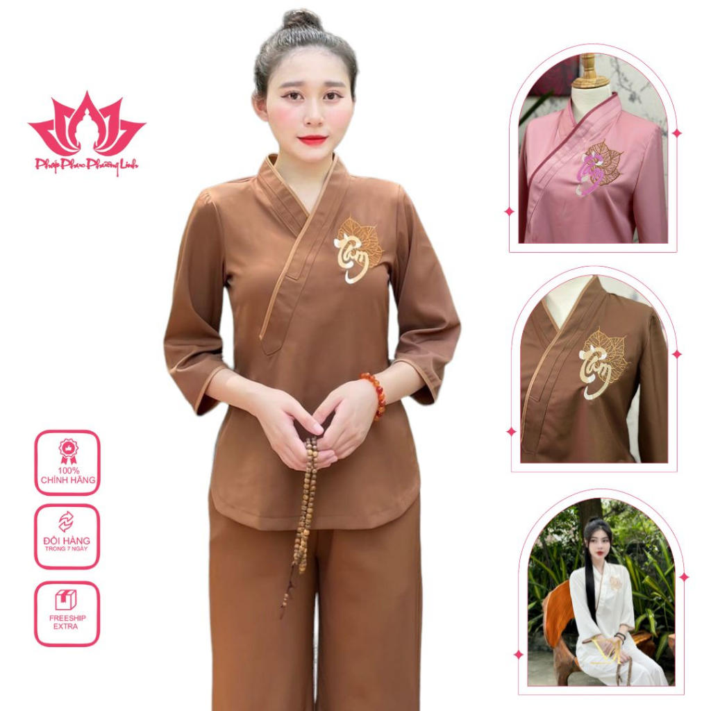 Bộ đi chùa thêu bồ đề tâm phối vạt chéo mã pl0016
