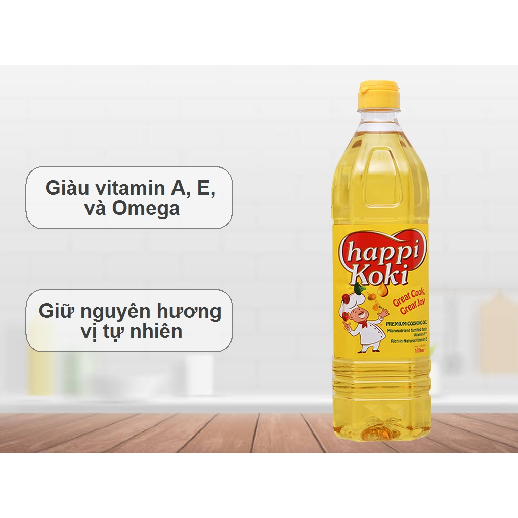Dầu ăn cao cấp Happy Koki chai1 lít