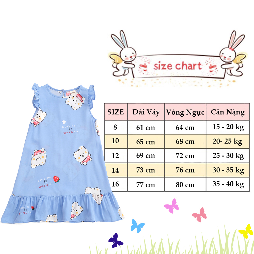 Váy Bé Gái từ 15 - 40 Kg hình in dễ thương - Chất liệu TOLE LẠNH