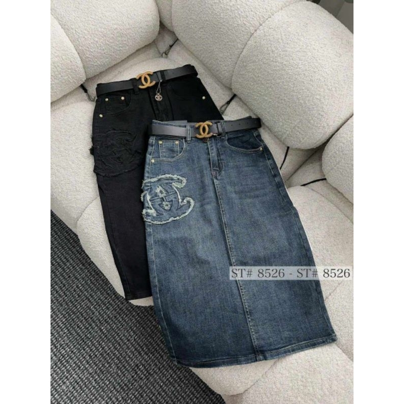 Chân váy jeans dài chữ X hàng QCL1
