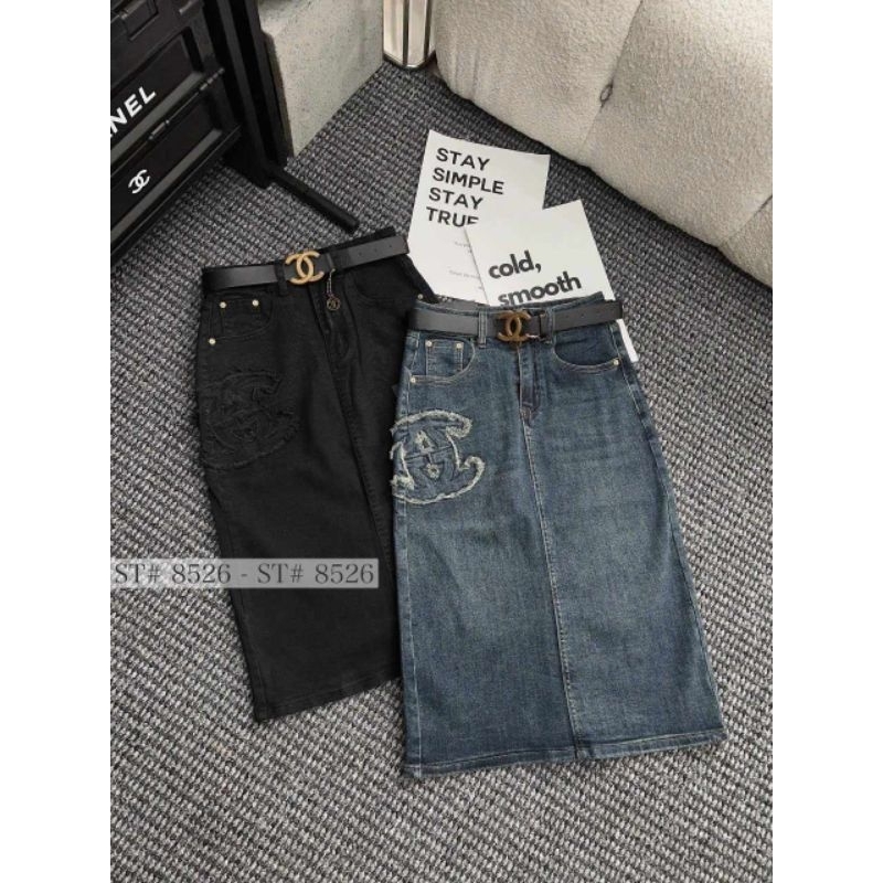 Chân váy jeans dài chữ X hàng QCL1
