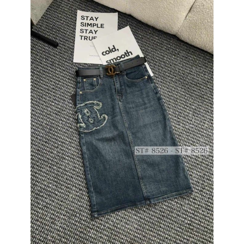 Chân váy jeans dài chữ X hàng QCL1