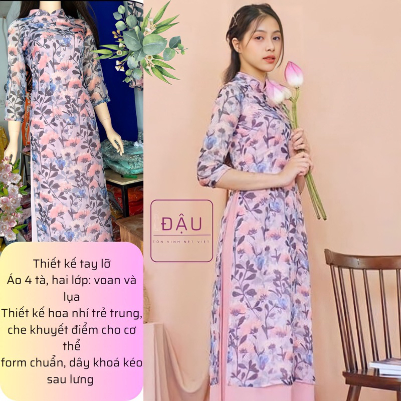 Áo dài cách tân nữ 4 tà hoa nhí