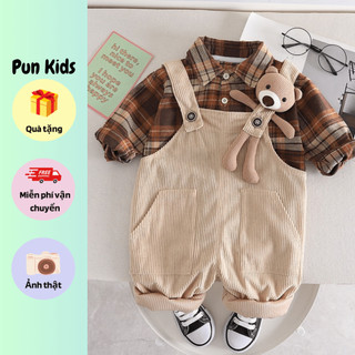 Set yếm đính gấu nâu cute kèm áo sơ mi thu đông cho bé từ 09 - 21kg BD55