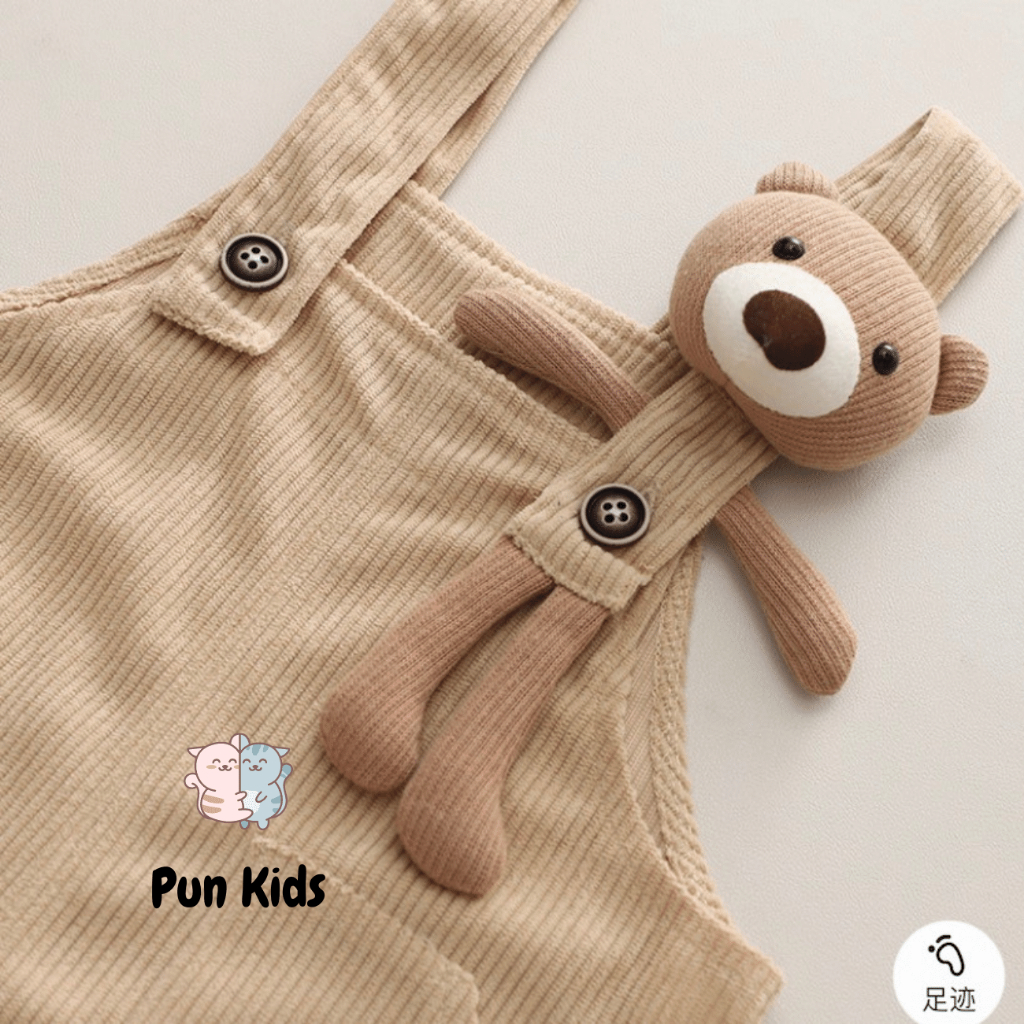 Set yếm đính gấu nâu cute kèm áo sơ mi thu đông cho bé từ 09 - 21Kg BD55