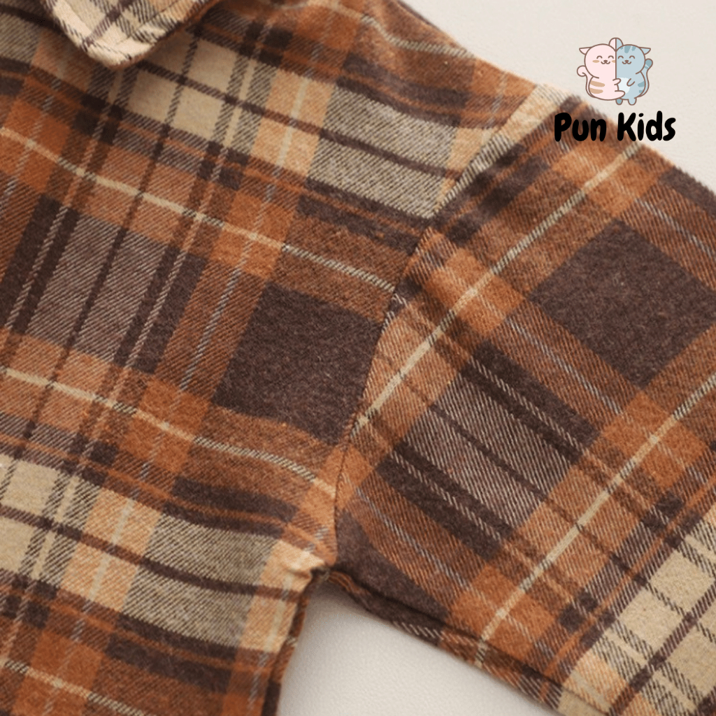 Set yếm đính gấu nâu cute kèm áo sơ mi thu đông cho bé từ 09 - 21Kg BD55