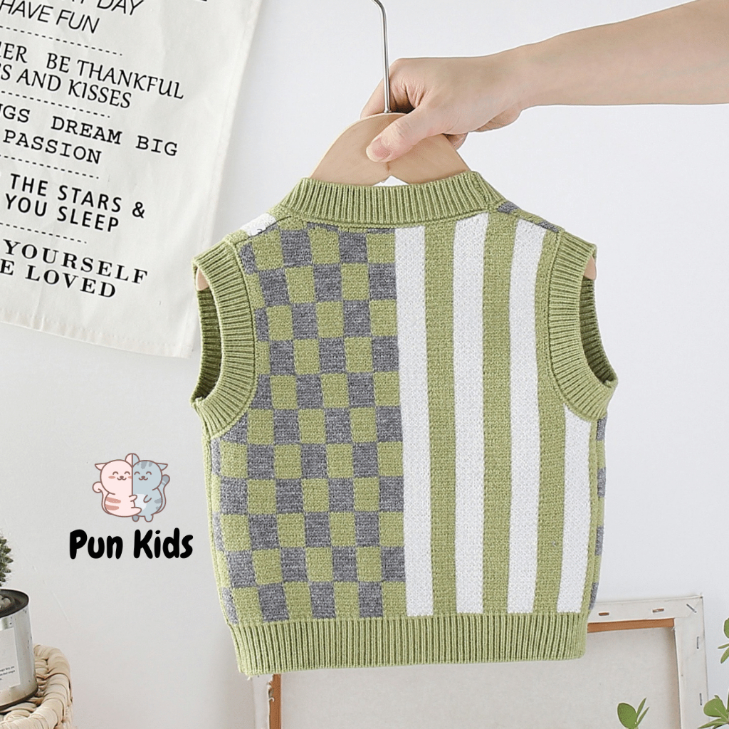 Áo gile len thu đông họa tiết caro bé trai chất mềm đẹp cho bé trai 08 - 18 Kg AMĐ18