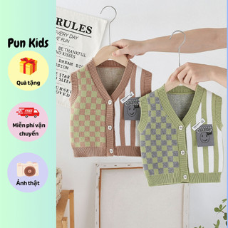 Áo gile len thu đông họa tiết caro xanh bé trai chất mềm đẹp cho bé trai 08 - 18 Kg AMĐ18