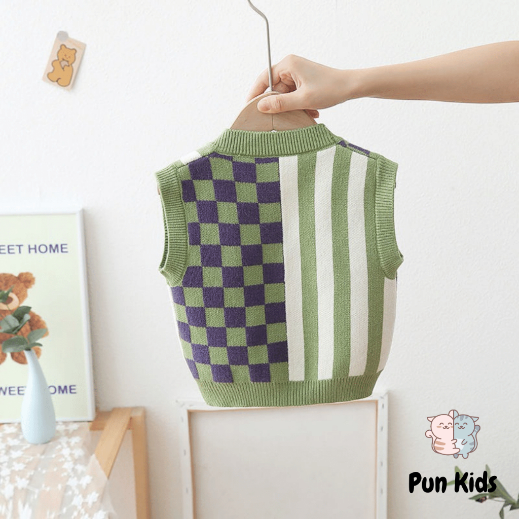 Áo gile len thu đông họa tiết caro bé trai chất mềm đẹp cho bé trai 08 - 18 Kg AMĐ18