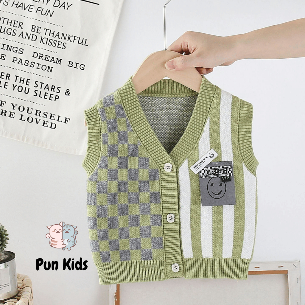 Áo gile len thu đông họa tiết caro bé trai chất mềm đẹp cho bé trai 08 - 18 Kg AMĐ18