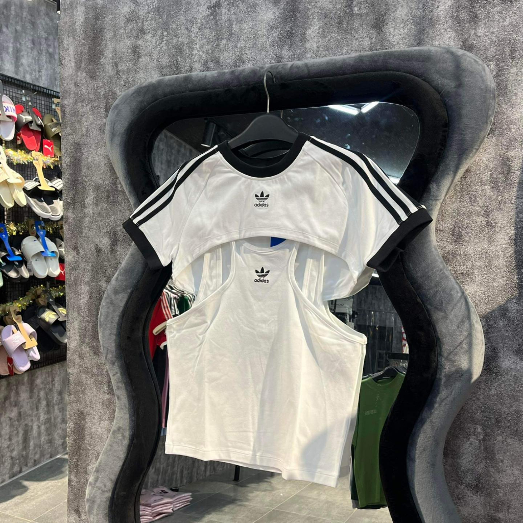 Áo thun Croptop adidas Always Original White Tee IC8808 màu Trắng Đen 3 Sọc kèm áo con | PiuPiu