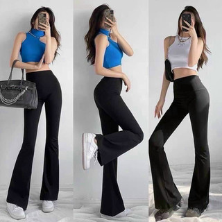Quần legging ống loe lưng cao chất vải tăm zip loại 1 co giãn 4 chiều siêu tôn dáng