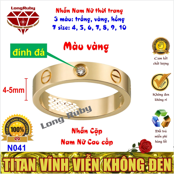 NHẪN NỮ, NHẪN NAM TITAN Thời Trang màu VÀNG, HỒNG, TRẮNG - N041V