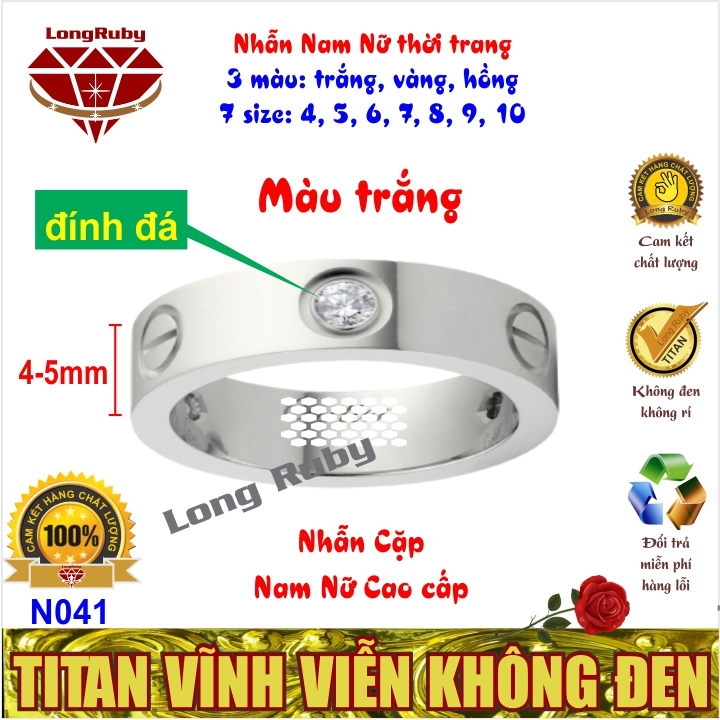 NHẪN NỮ, NHẪN NAM TITAN Thời Trang màu VÀNG, HỒNG, TRẮNG - N041V