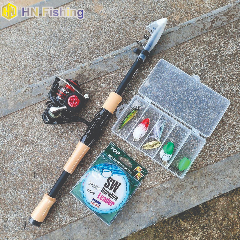 Bộ cần câu lure máy đứng Bone rút gọn 50cm tặng kèm dây và hộp mồi lure. Hoàng Nam Fishing
