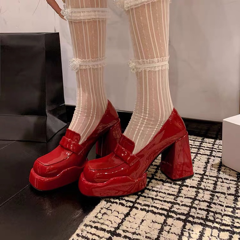 ORDER 💜 Giày moca mũi vuông da bò trơn gót trụ 10cm