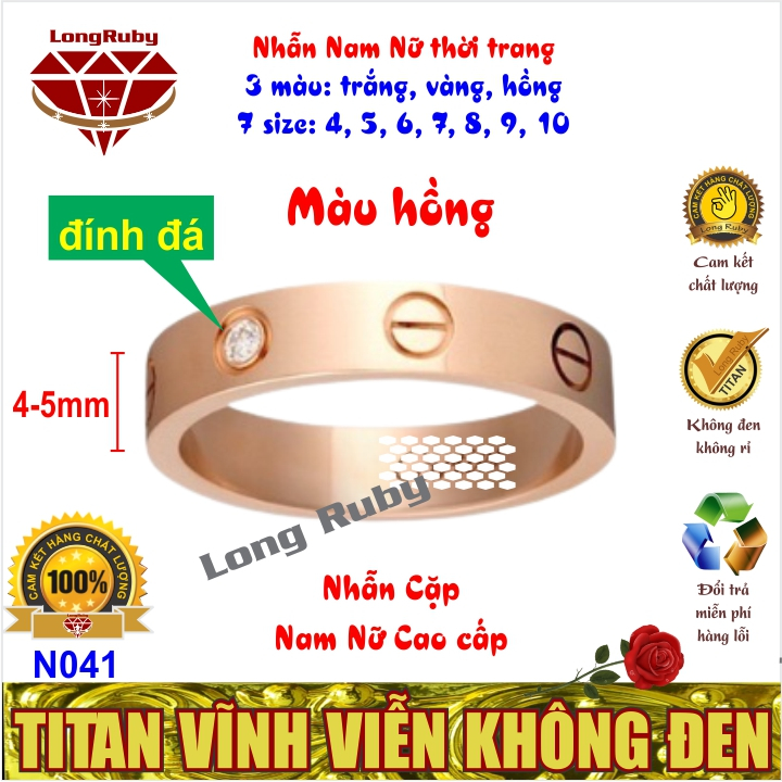 Nhẫn Nam Nữ Thời Trang Trắng, Vàng, Hồng | Nhẫn Cặp Đôi Titan Đính Đá Lịch Lãm