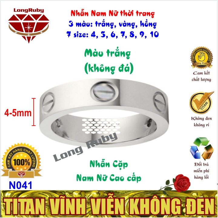 Nhẫn Nam Nữ Thời Trang Trắng, Vàng, Hồng | Nhẫn Cặp Đôi Titan Đính Đá Lịch Lãm