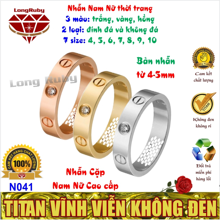 Nhẫn Nam Nữ Thời Trang Trắng, Vàng, Hồng | Nhẫn Cặp Đôi Titan Đính Đá Lịch Lãm