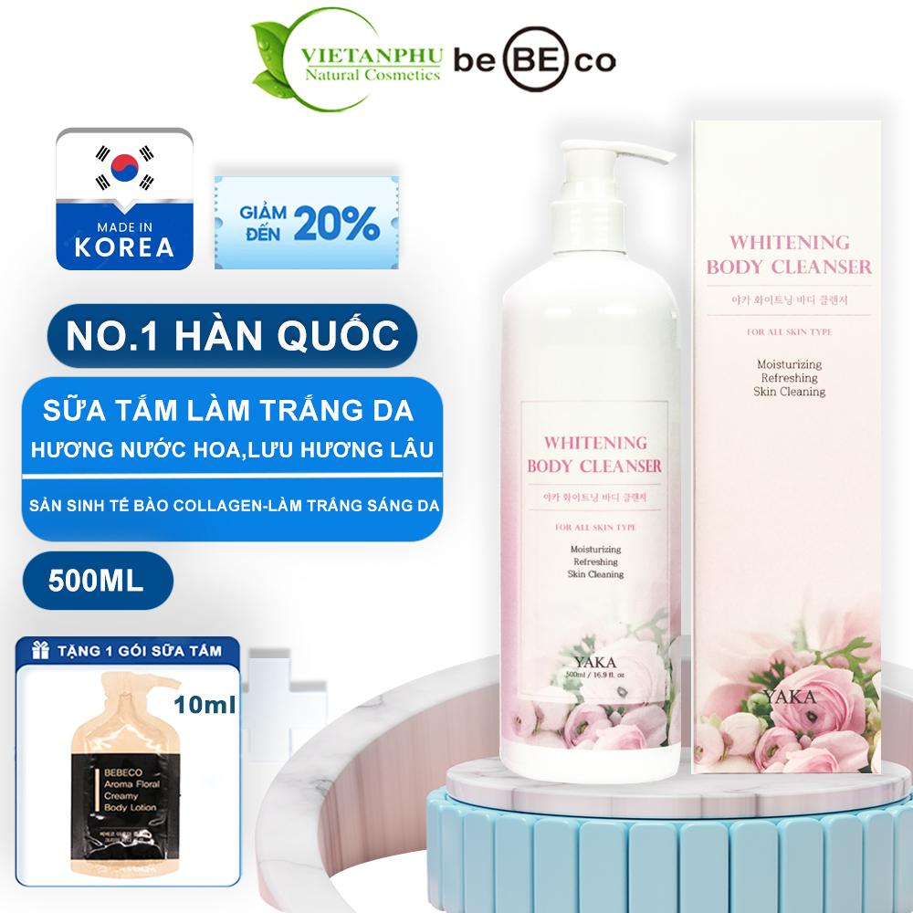 Sữa tắm dưỡng trắng da và nâng tone tức thì hương nước hoa  tăng da sản sinh tế bào collagen YAKA Hàn Quốc 500ml
