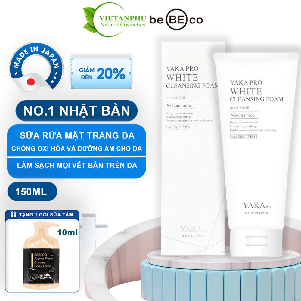 Sữa rửa mặt làm trắng da chống oxi hóa và dưỡng ẩm cho da -YAKA PRO Nhật Bản WHITE CLEANSING FOAM 150g