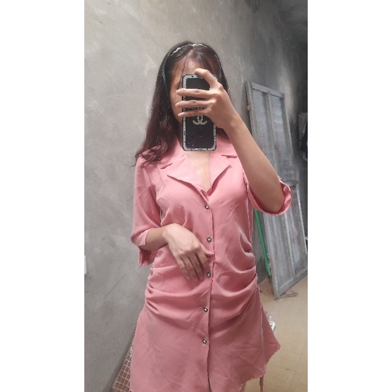 đầm sơ mi rút dây