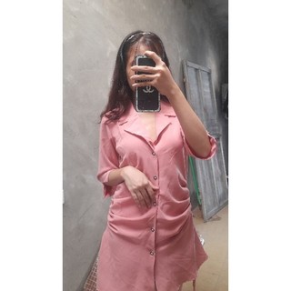 đầm sơ mi rút dây