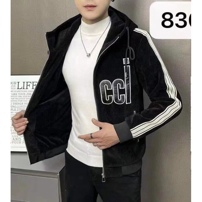 Áo vân nhung lv xọc kẻ gucci có nón có thể  tháo  rời  được  vân nhung  bên trong  lót lông