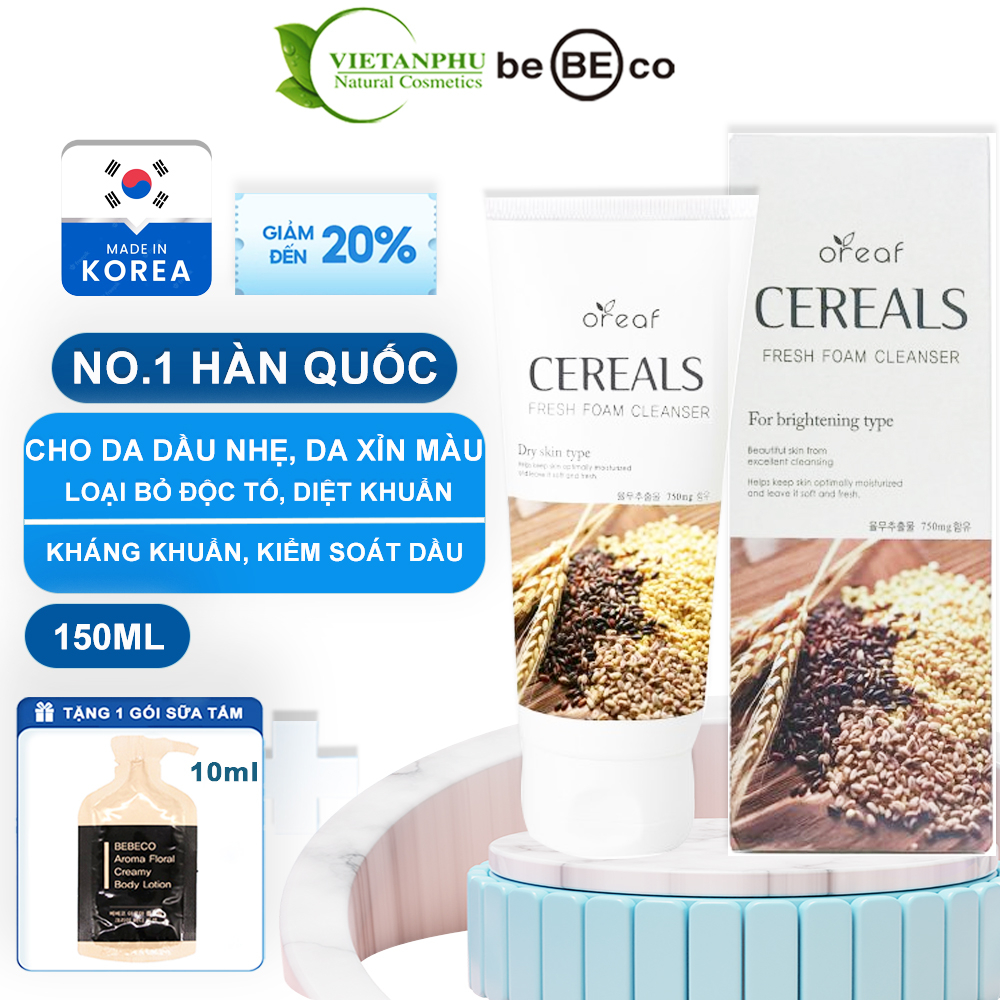 Sữa rửa mặt cho da dầu, da xỉn màu và dưỡng ẩm lúa mạch BEBECO OREAF CEREALS FOAM 150ml