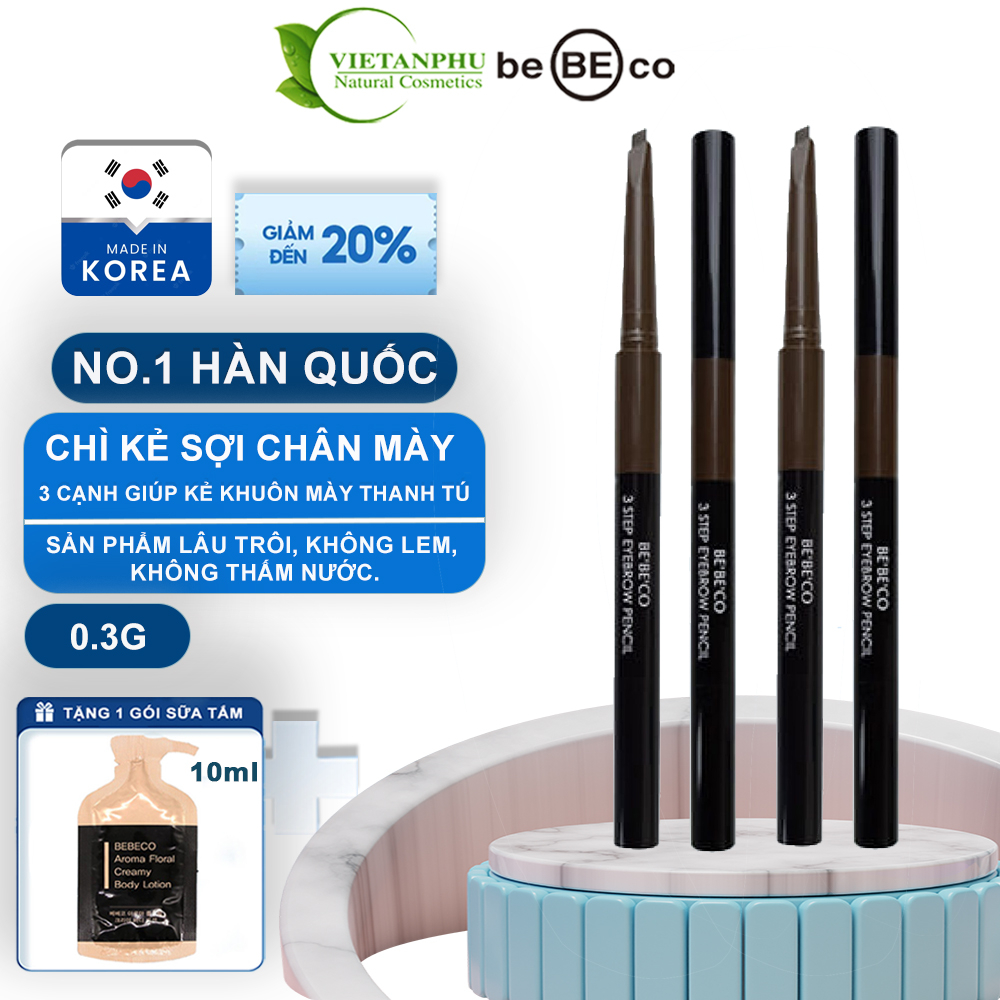 Chì kẻ sợi chân mày -3 chức năng BEBECO Hàn Quốc 3 STEP EYEBROWN PENCIL