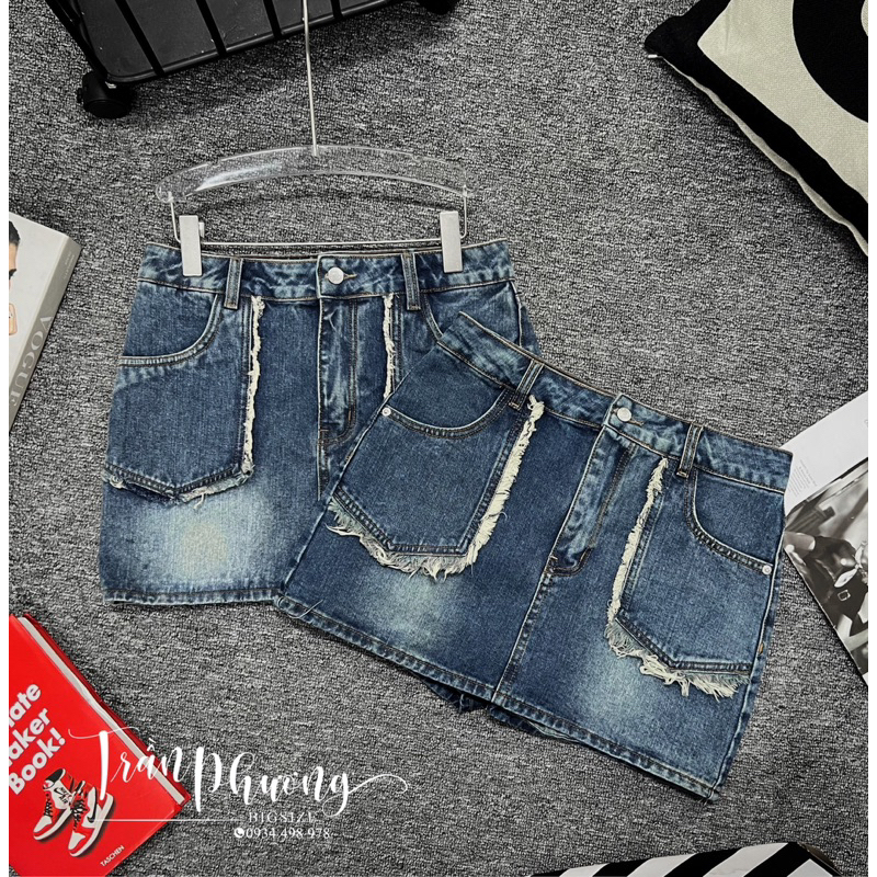 Chân váy jeans túi rách kiểu trẻ trung năng động (đủ size từ 50kg đến 90kg)