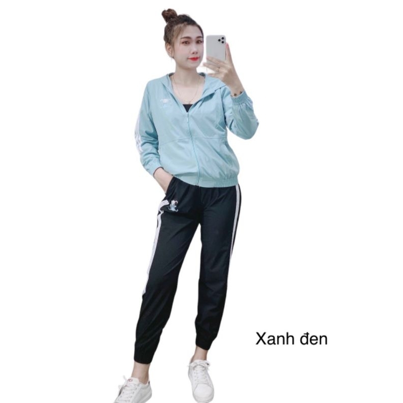 Bộ thể thao nữ chất liệu gió cao cấp có viền