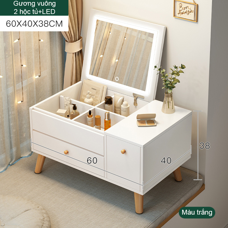 Bàn trang điểm, bàn phấn mini kèm gương soi ngăn chứa đồ, để phòng ngủ nhỏ gọn tiện lợi trang trí đẹp mắt