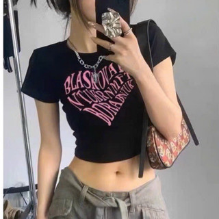 (Video thật) Áo Croptop Cổ Tròn In Hình