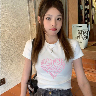(Video thật) Áo Croptop Cổ Tròn In Hình