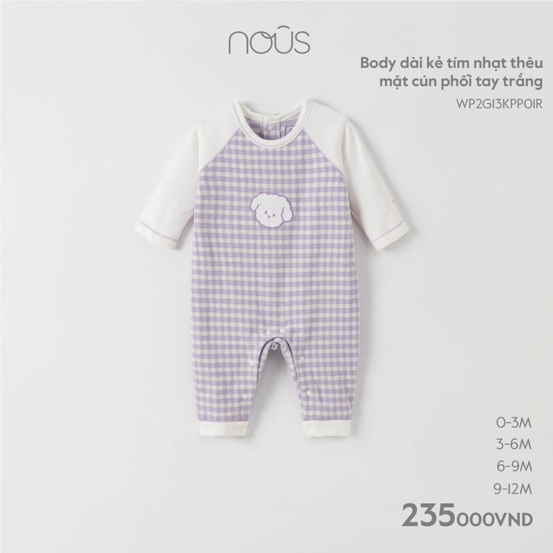 Nous - Body dài kẻ thêu mặt cún phối tay WP2GB12