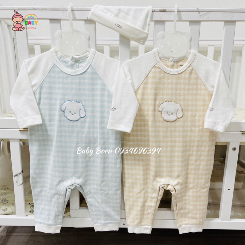 Nous - Body dài kẻ thêu mặt cún phối tay WP2GB12