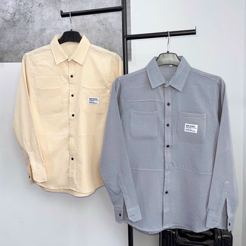 Áo Sơ Mi Nam Vải Đũi Tay Dài PHỐI TÚI HOẠ TIẾT SMTD