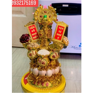 Cây tỏi chưng Thần Tài- túi ngũ đậu vàng chiêu tài