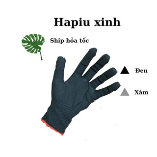 Sỉ Lố 12 đôi Găng tay sợi mút đen xám găng tay lao động găng gang tay sợi tổng hợp